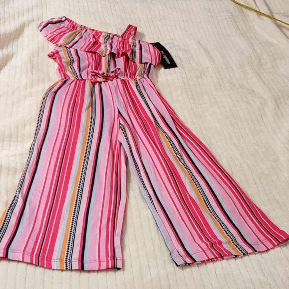 Beautiful Style picapino little girl stripes jumpsuit size 5 NWOT. - Picture 1 of 6